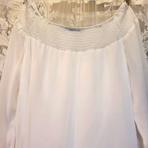 AB Studio Womens SizeXL Off The Shoulder WhiteChiffon Floral Embroidered Blouse - Picture 6 of 7